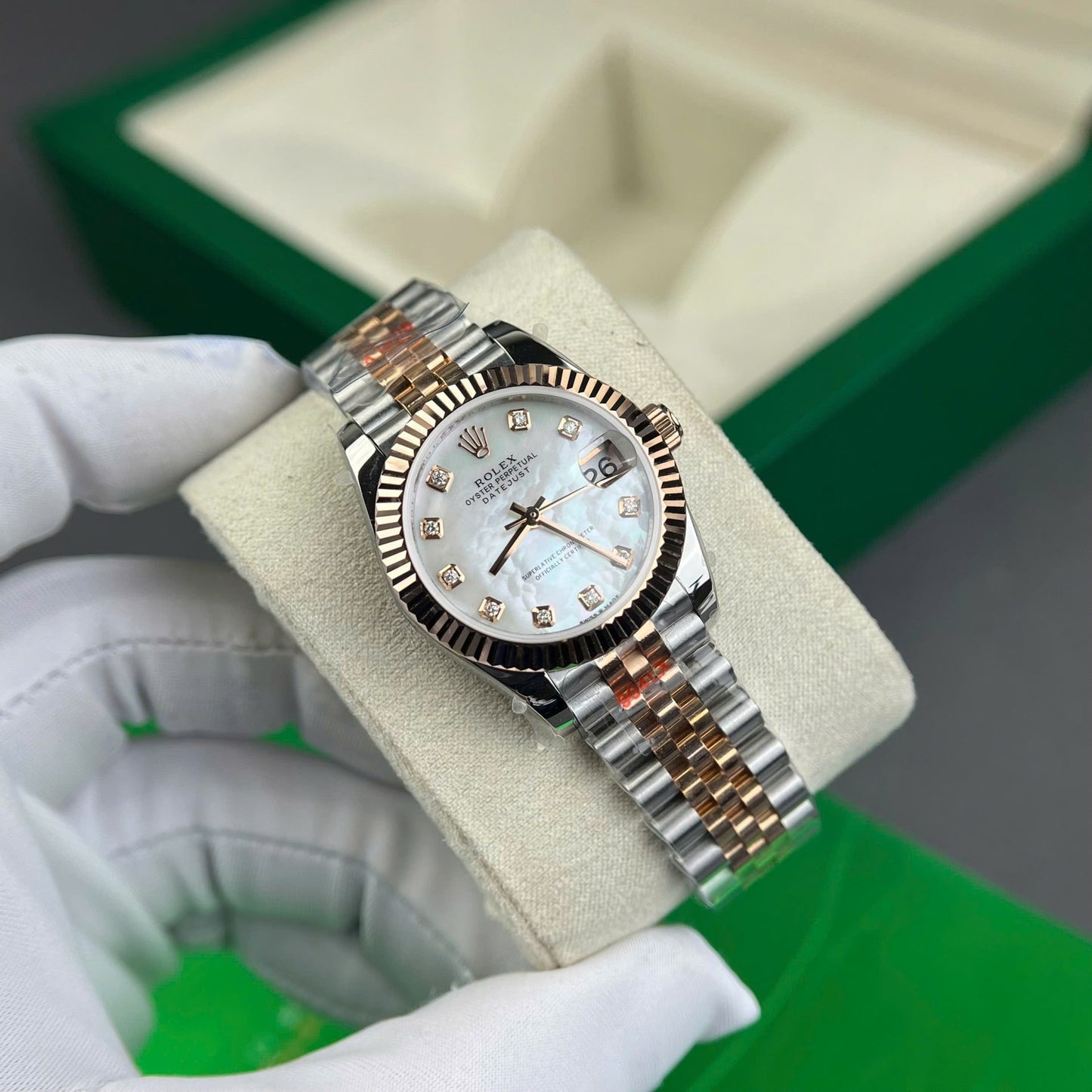 Rolex DateJust Replica Watch Gold Wrapped + MOP Dial Natural Diamond Markers GM Factory 31mm