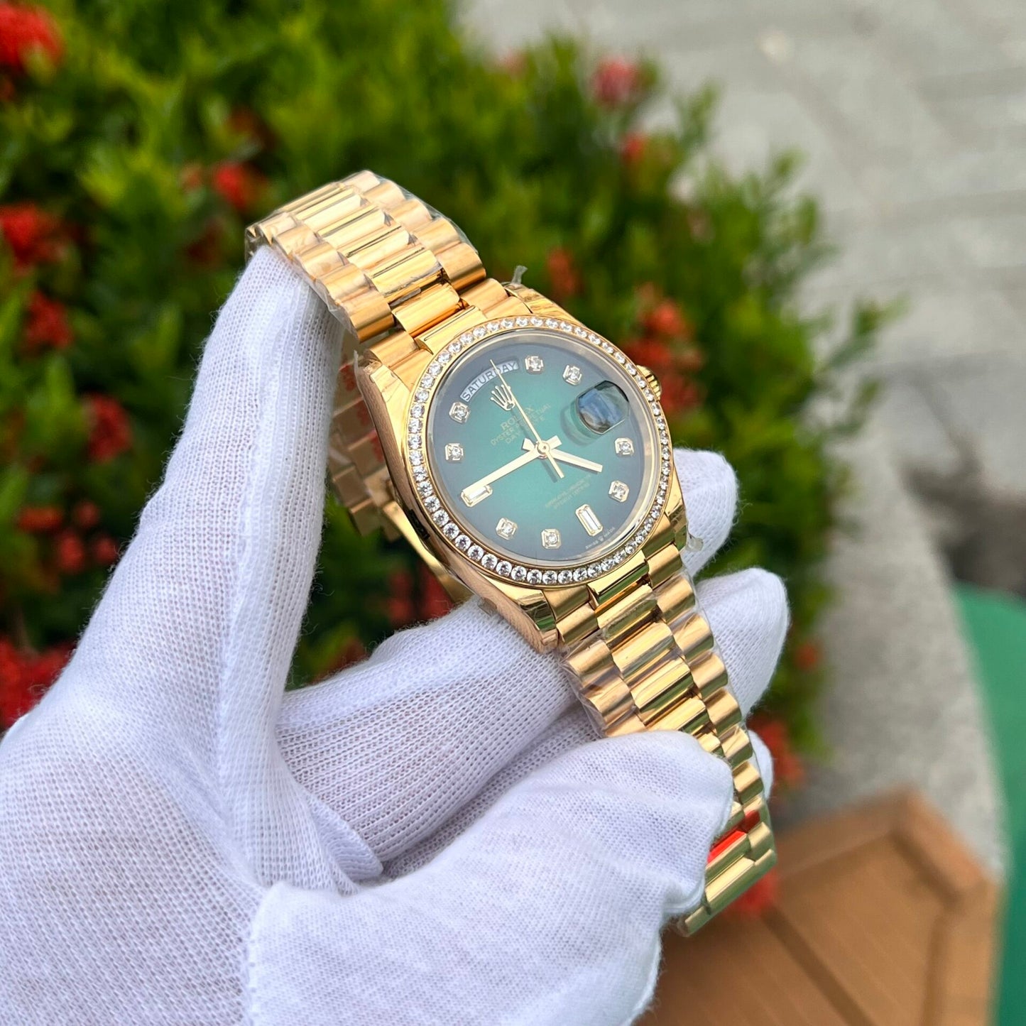 Rolex Day-Date 128348RBR Ombre Green Dial Replica Watch EW 36mm