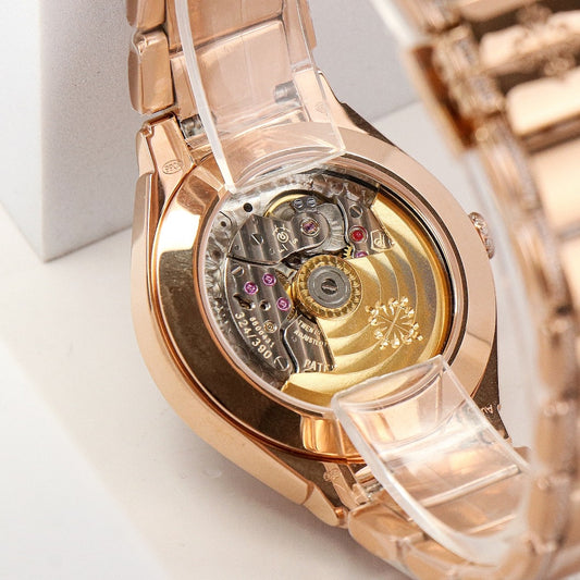 Fake Diamond Watch Replica Patek Philippe Twenty~4 Ladies Rose Gold Silver Dial 7300/1201R-001(1:1 replica)