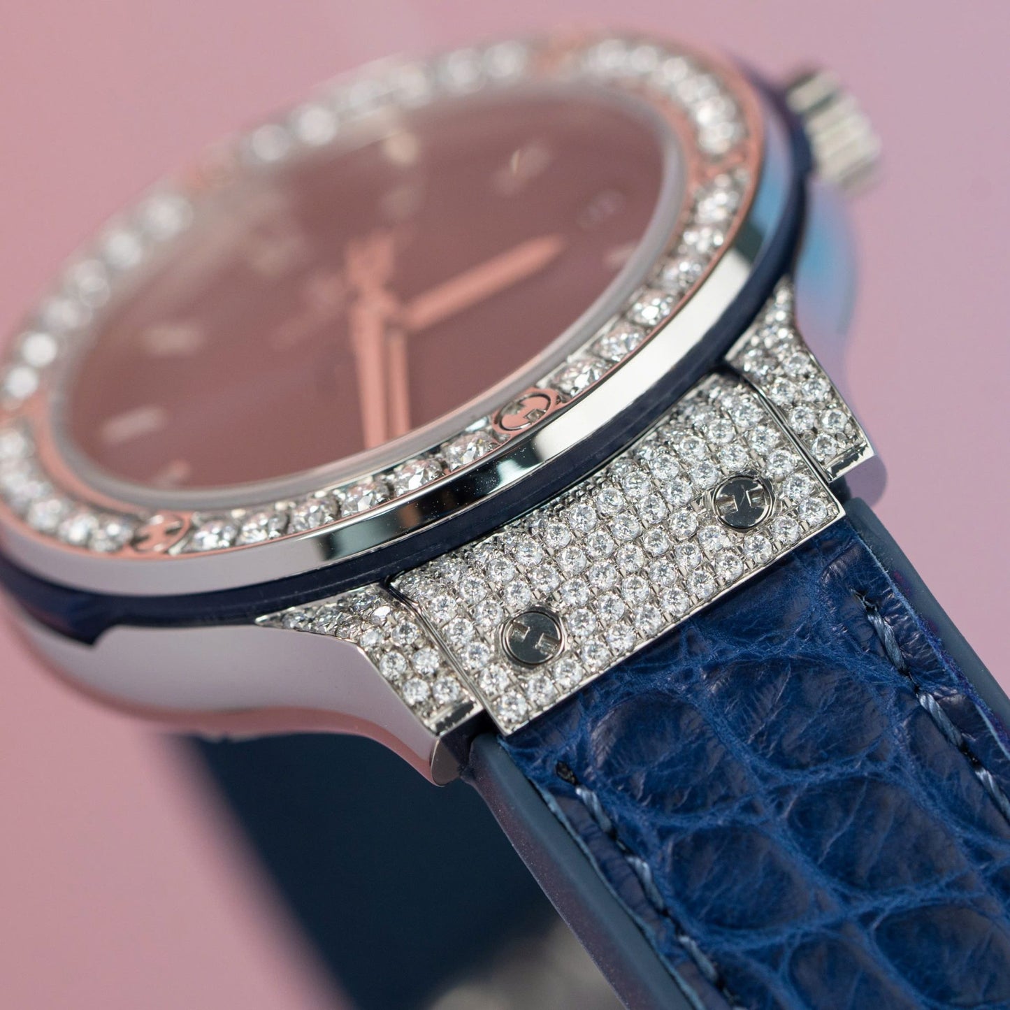 Hublot Replica 11 Watch Classic Fusion Women s Full Diamond Moissanite Blue 33mm