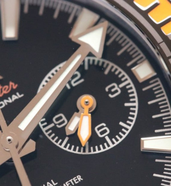 Replica Omega OMF Planet Ocean Master Chronometer Black/Orange Bezel Black Dial SS Bracelet A9900
