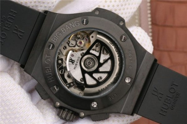 Replica Hublot Big Bang 44mm Full Ceramic Black Dial Black Rubber Strap HUB4100