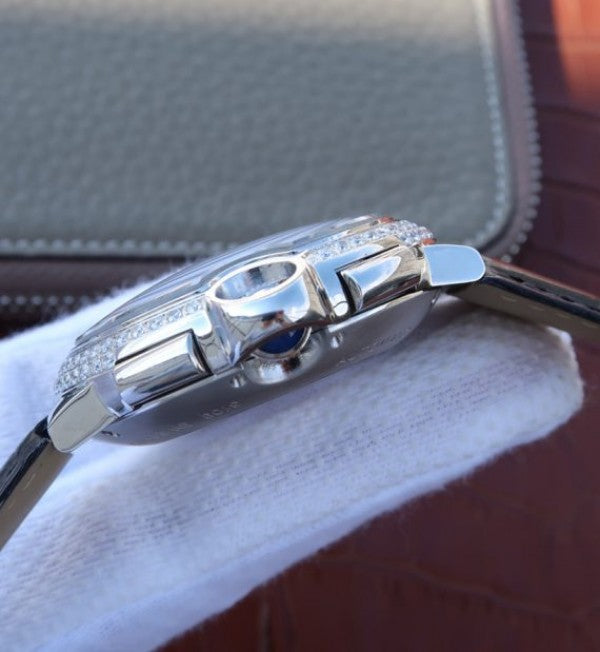 Replica Cartier Ballon Bleu De Cartier Chrono SS White Dial Diamonds Bezel A8101