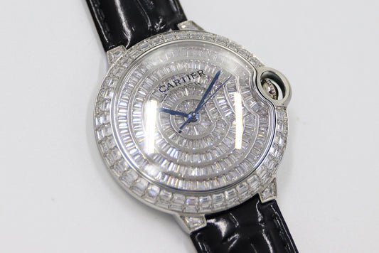Cartier Blue Balloon Square Diamonds Full Sky Watch-White-Leather-42mm(1:1 replica)