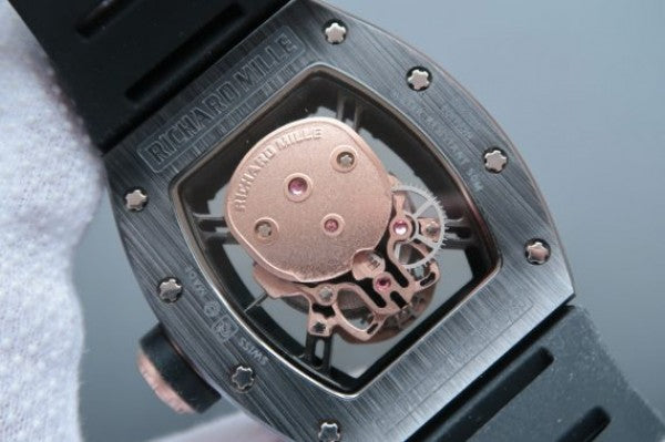 Replica Richard Mille RM052 Black Ceramic Full Paved Diamonds Skull Dial Black Rubber Strap MIYOTA8215