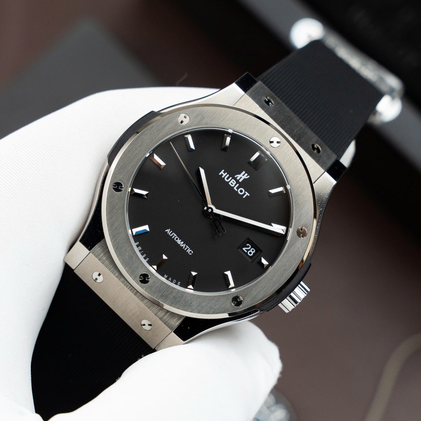 Hublot Classic Fusion Titanium Dial Black Replica Watch Movement SW300 Rubber Strap 42mm