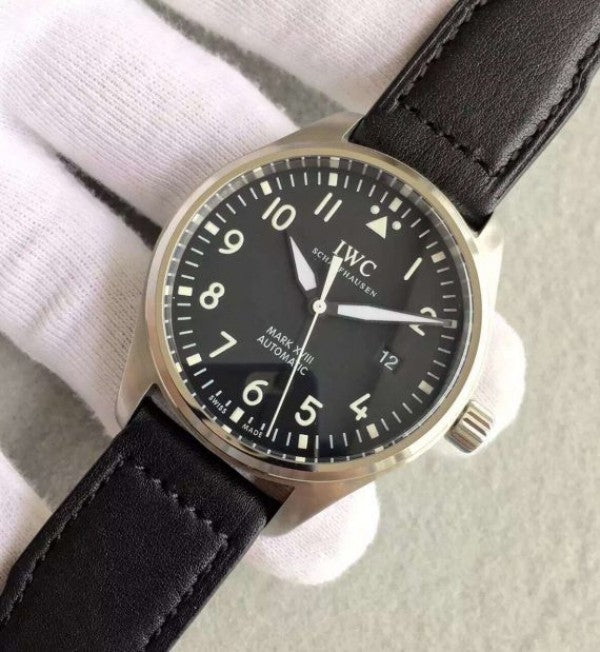 Replica IWC MKF Mark XVIII IW327001 Black Dial Leather Strap