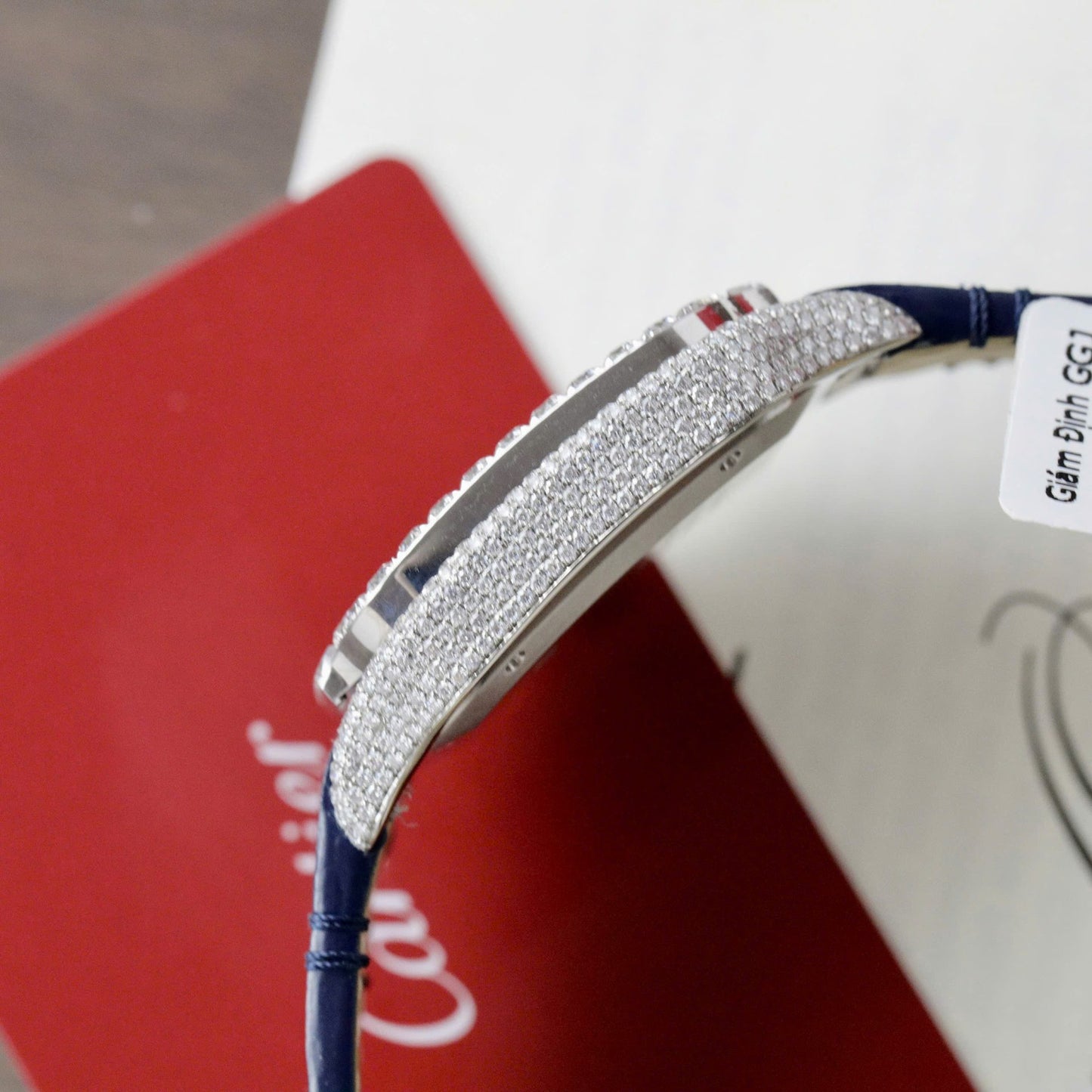 Cartier Santos Best Copies Watch Dial Blue Custom Diamonds Moissanite Hong Kong 39.8mm