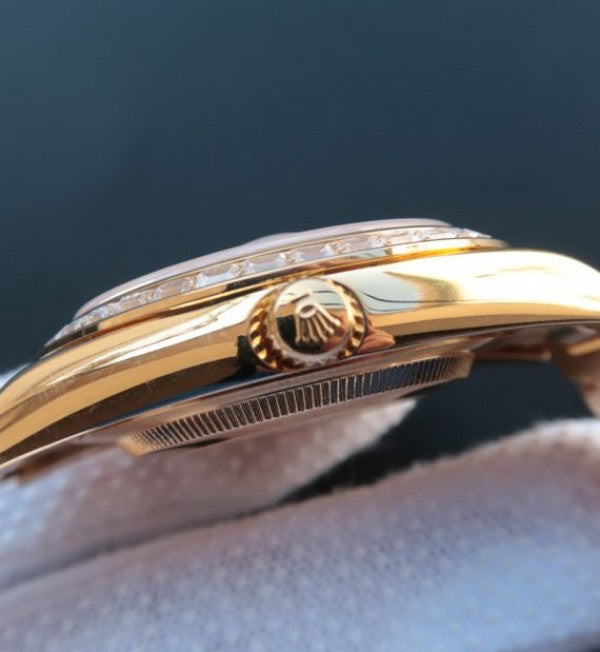 Replica Rolex Day-Date II RG Diamonds Full Bezel/Dial Roman Markers RG Bracelet A3255