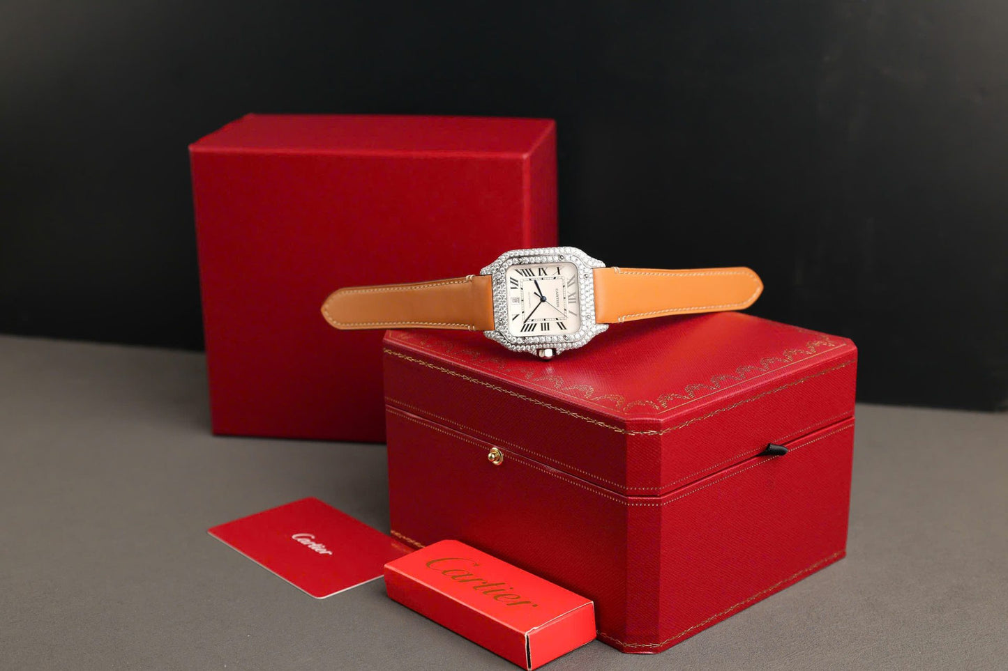 Cartier Santos White Dial Replica Watch Custom Diamonds Moissanite BV Factory 39.8mm