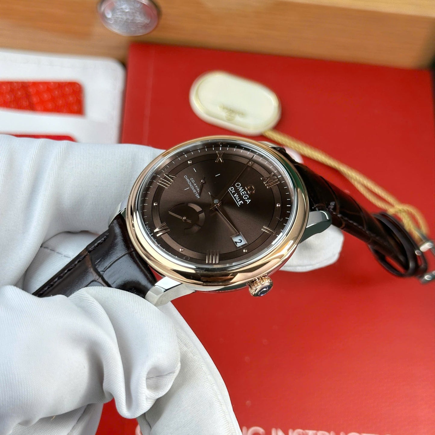 Omega De Ville Prestige Power Reserve Replica 11 Watch Dial Chocolate Leather Strap 39.5mm