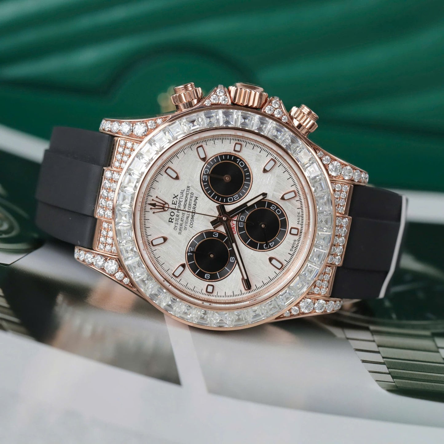 Rolex Daytona Best Clone Watches 18K Gold Wrapped + Diamonds Moissanite Baguette 40mm