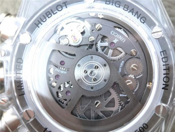 Replica Hublot Big Bang Unico Sapphire Plastic Case Skeleton Dial White Rubber Strap Jap Quartz