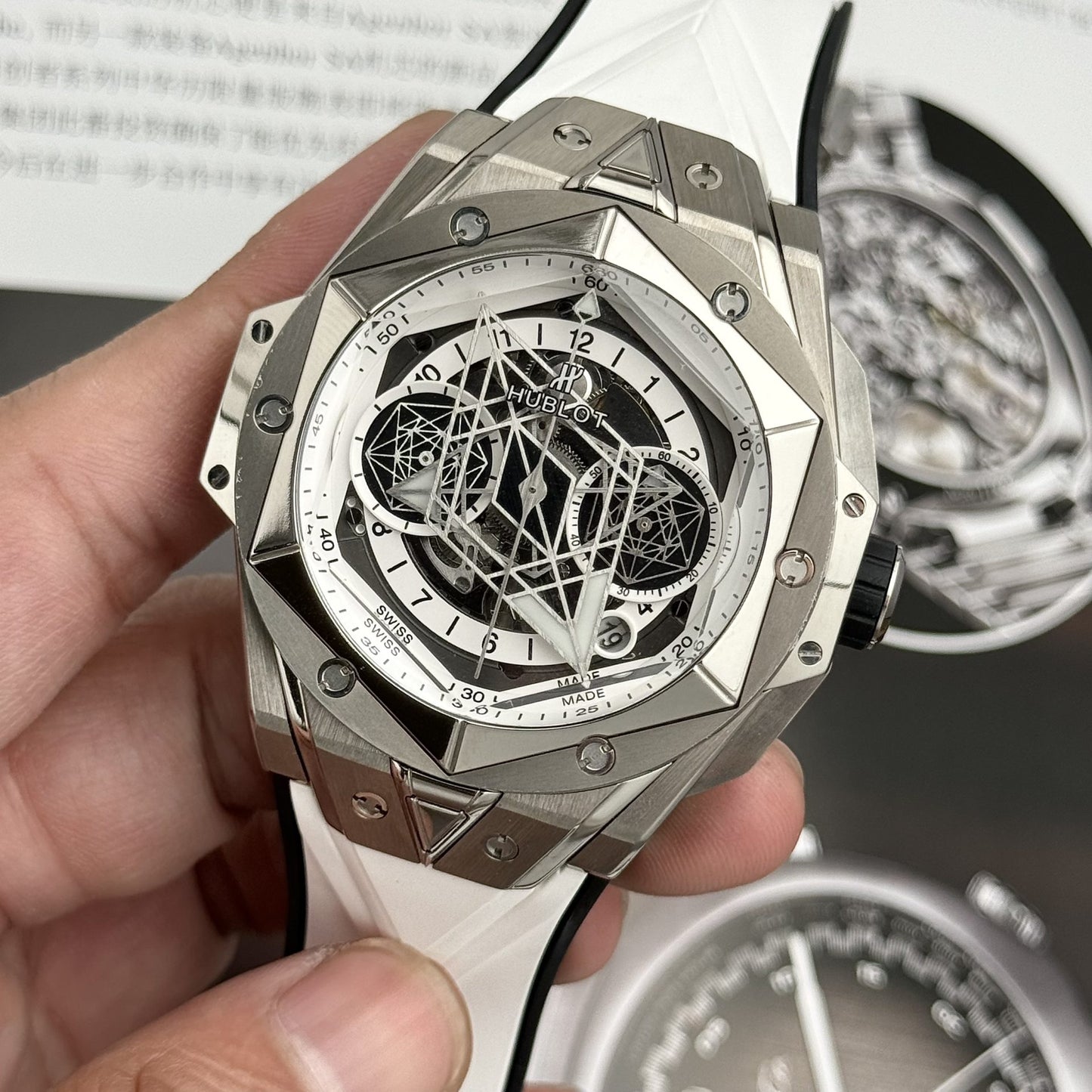 Hublot Replica Watches Big Bang Sang Bleu II Titanium White Dial BBF 45mm