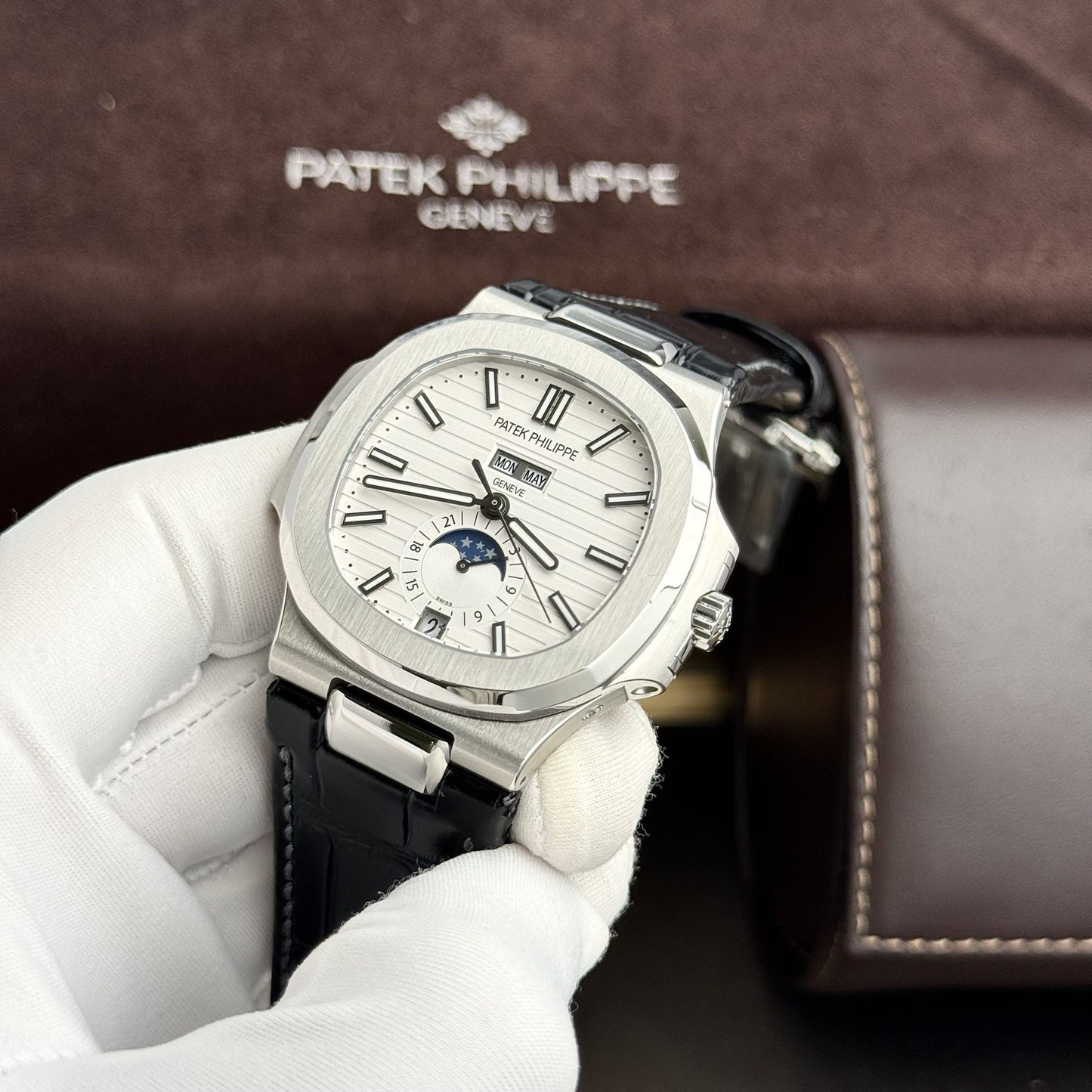Patek Philippe Rep 11 Watch Nautilus 5726 Men s Leather Strap Factory GR 40.5mm