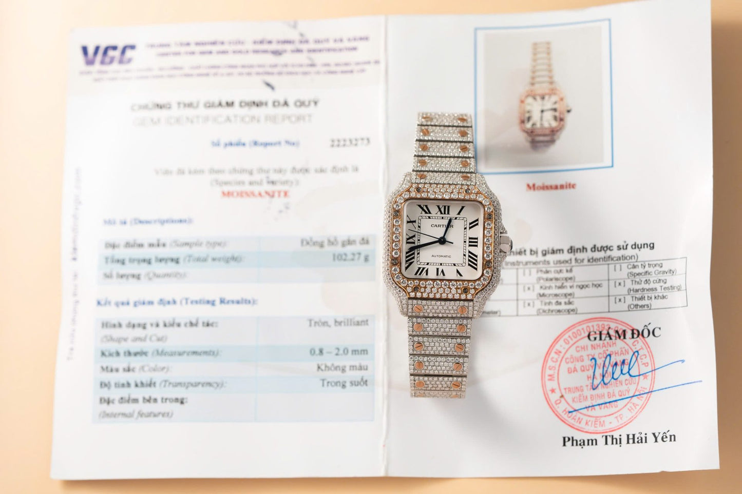 Cartier Santos Replica Watch With Full Diamond Moissanite Hong Kong 35mm
