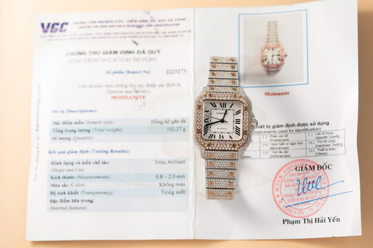 Cartier Santos Replica Watch With Full Diamond Moissanite Hong Kong 35mm