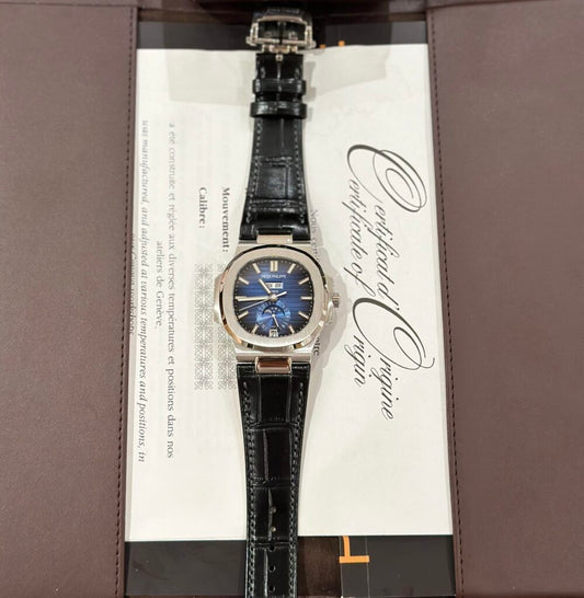 Patek Philippe Nautilus 5726 Replica 1:1 Watch Blue Dial Leather Strap GRF 40.5mm
