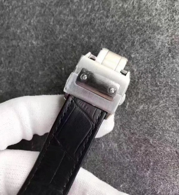 Replica Cartier Santos 100 33mm SS White Dial Black Leather Strap SEIKO NH05A