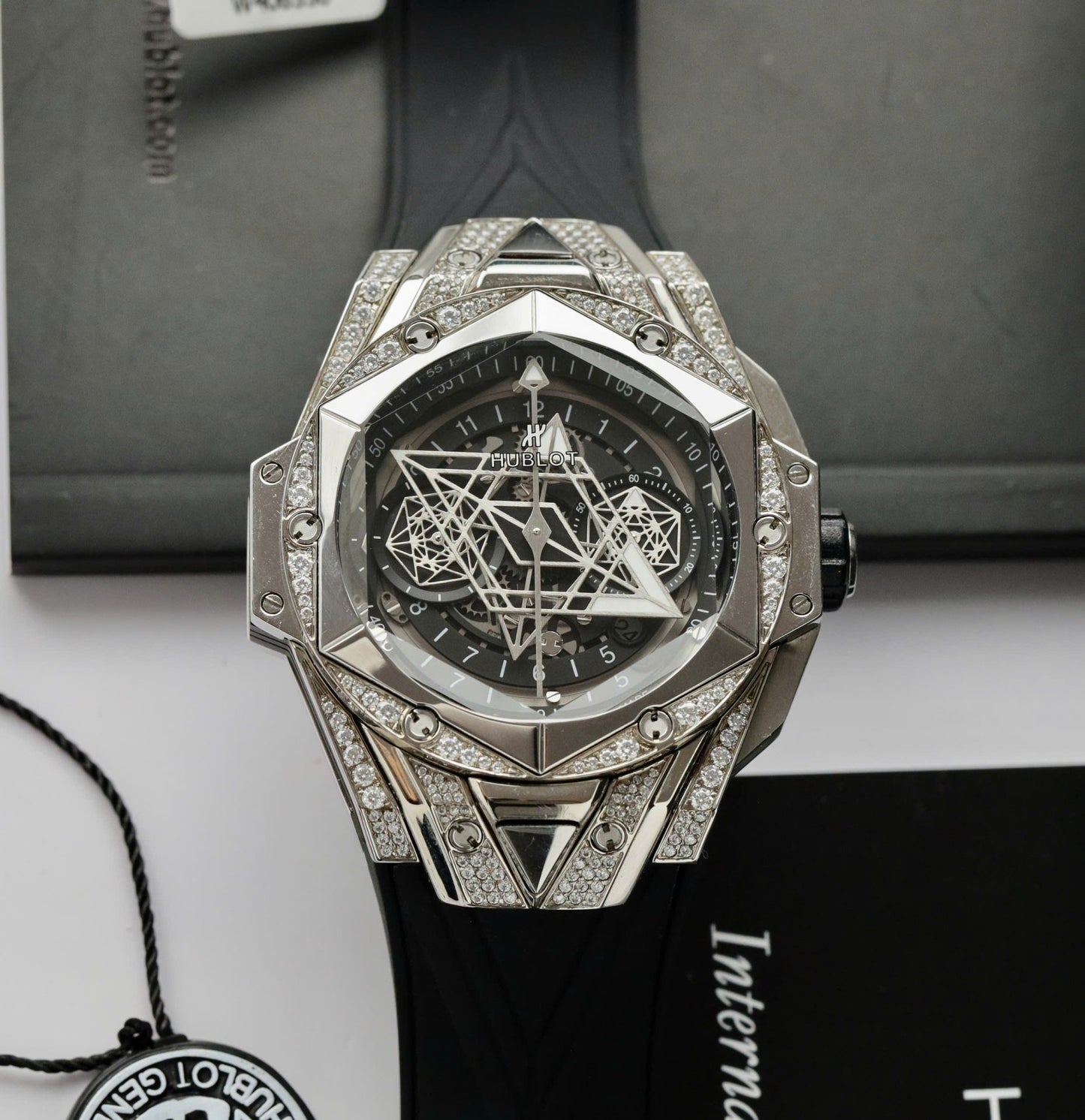 Hublot Big Bang Sang Bleu II Replica Watch Custom Moissanite Diamonds 44mm