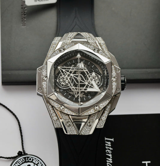 Hublot Big Bang Sang Bleu II Replica Watch Custom Moissanite Diamonds 44mm