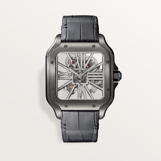 Fake Cartier watch Santos large model mechanical movement Black ADLC Steel Skeleton Dial WHSA0009 TWF(1:1 replica)