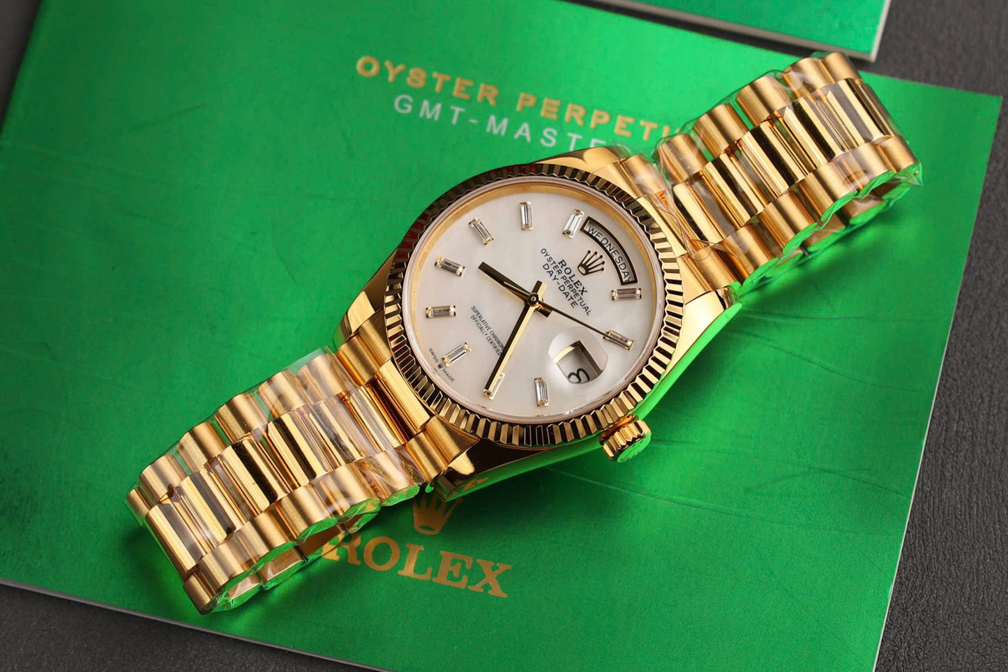 Rolex Day-Date Replica Watch Dial Mother Of Pearl Custom Gold Wrapped 36mm