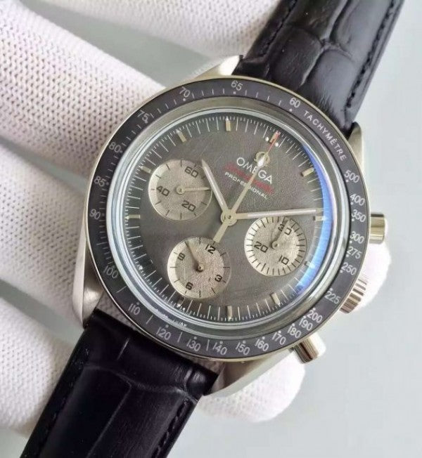 Replica Omega Speedmaster Apollo 17 40th anniversary Gray Dial Leather Strap Manual Winding