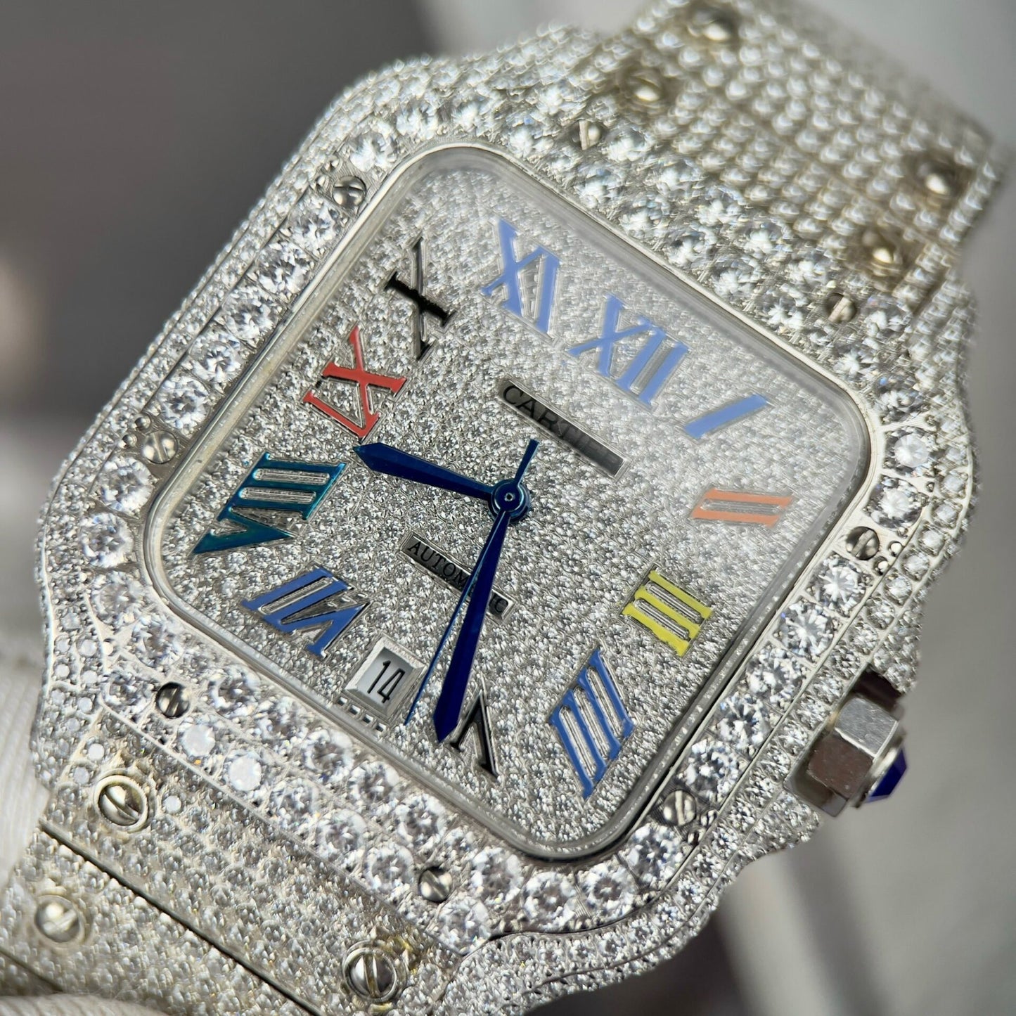 Cartier Santos Best Replica Watch With Full Stone 39.8mm