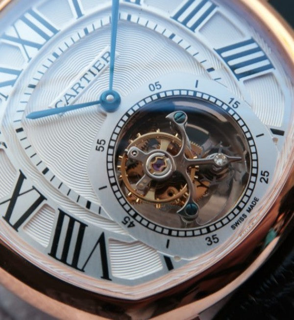Replica Cartier Drive de Cartier Tourbillon RG White Textured Dial Leather Strap