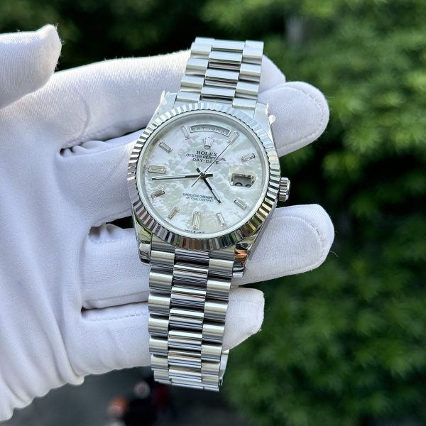 Rolex Day-Date Replica Watch Custom Mother Of Pearl   Moissanite Diamonds Baguetee 40mm