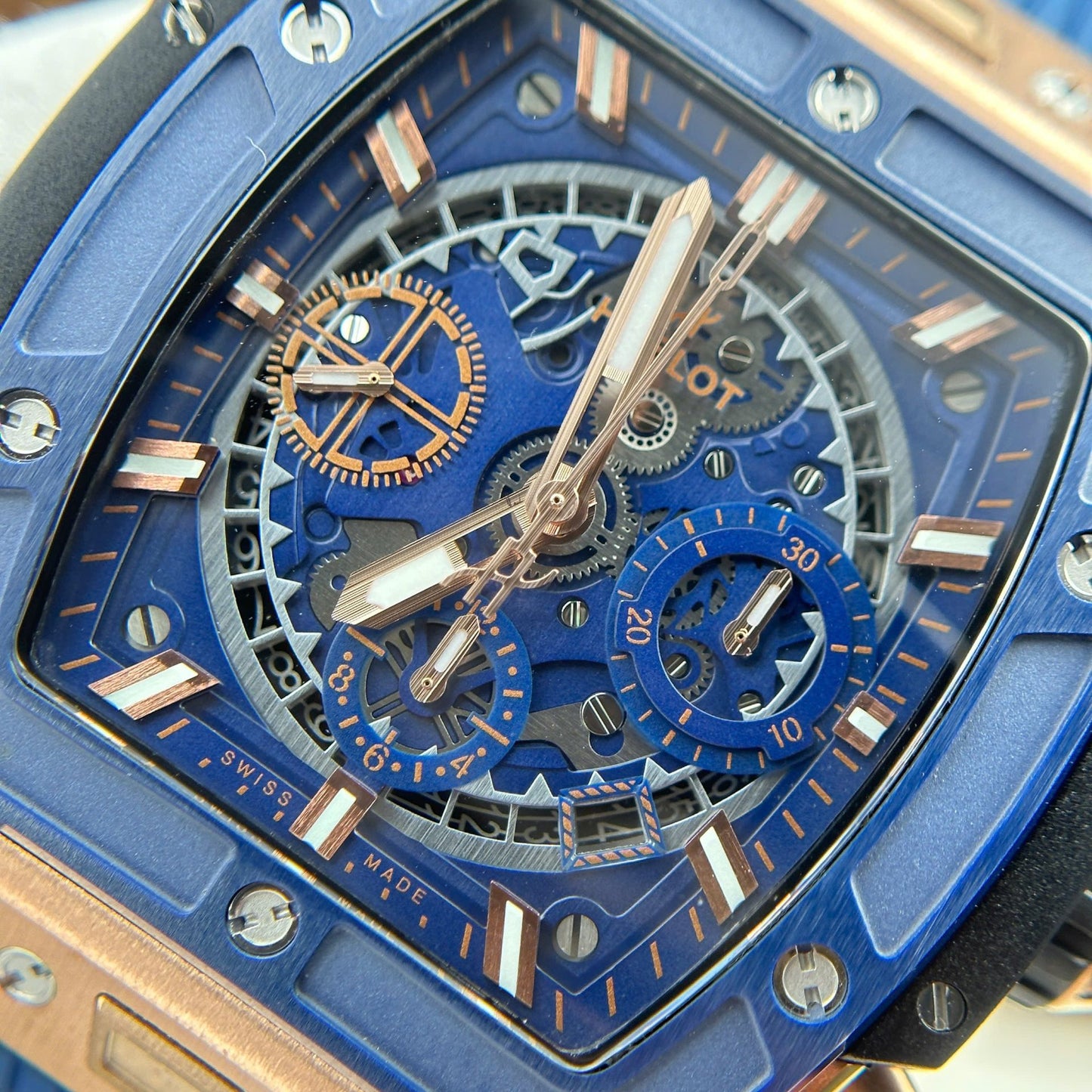 Hublot Spirit Of Big Bang King Gold Replica Watch Bezel Blue BBF Factory 42mm