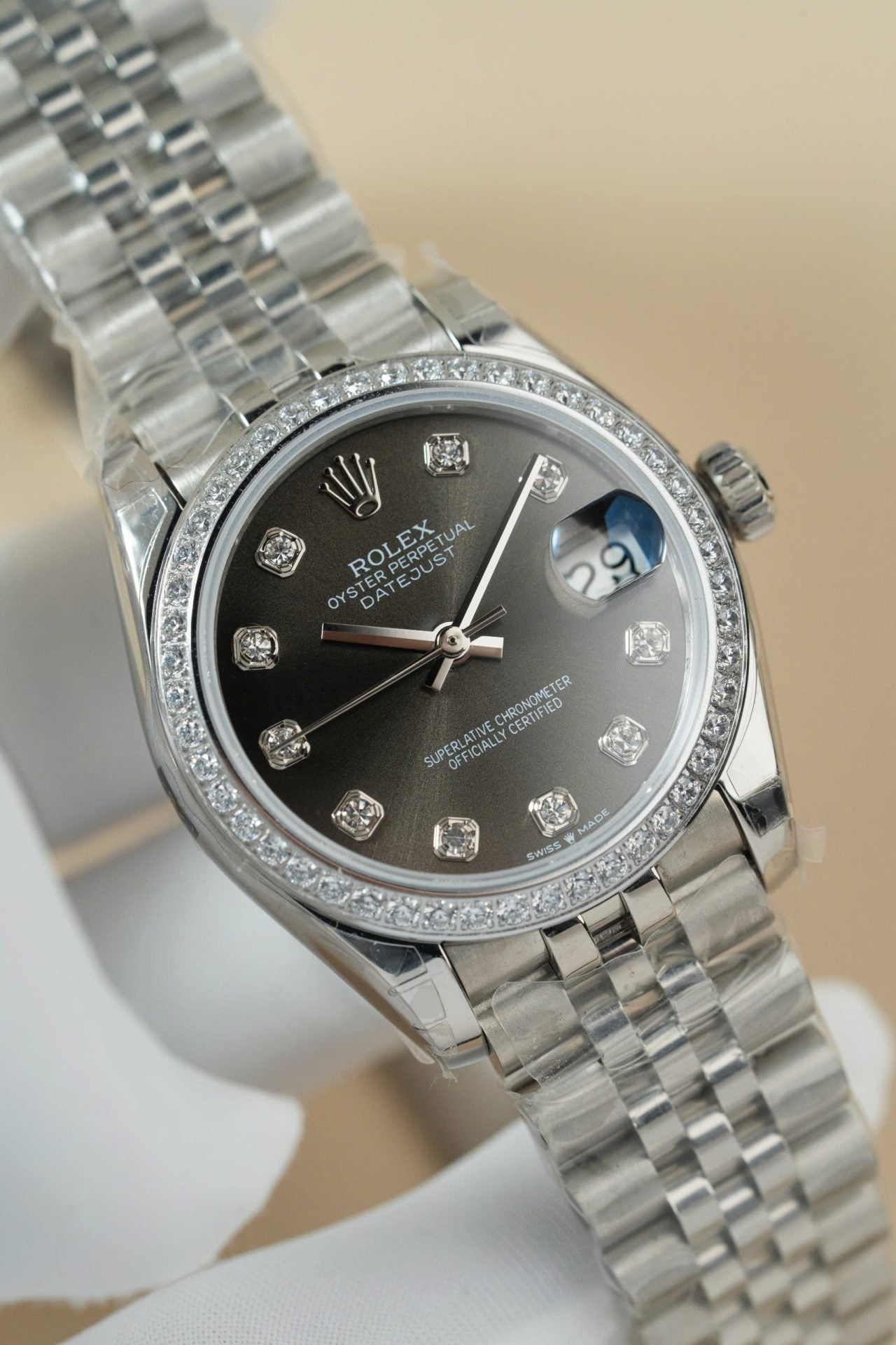 Rolex DateJust Lady Clone Watch Gray Dial Jubilee Strap 31mm