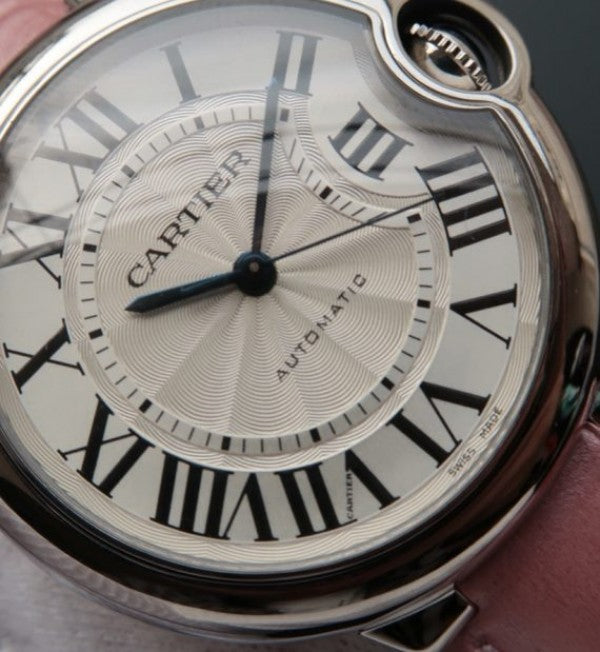 Replica Cartier Ballon Bleu 36mm White Textured Dial Pink Leather Strap