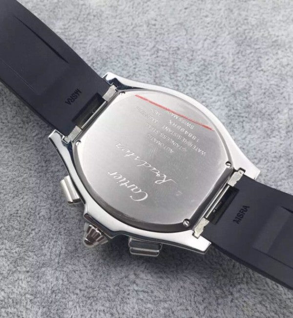 Replica Cartier Roadster SS Black Dial Black Rubber Strap A7750
