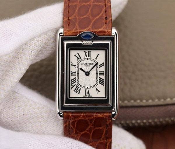Replica Cartier Tank Reversible White Dial Leather Strap