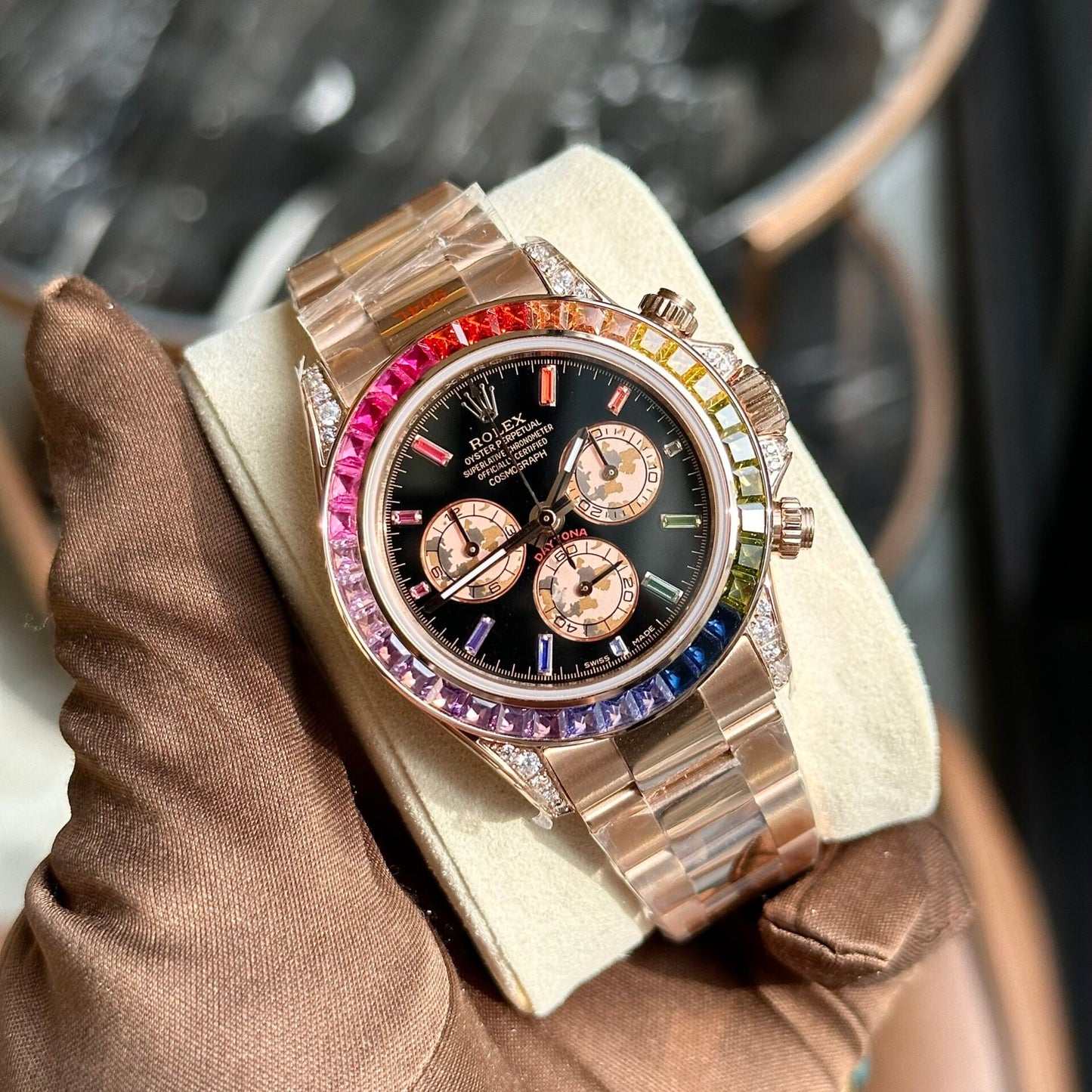 Rolex Fake Watch Daytona Rainbow Black Dial TW Factory 40mm