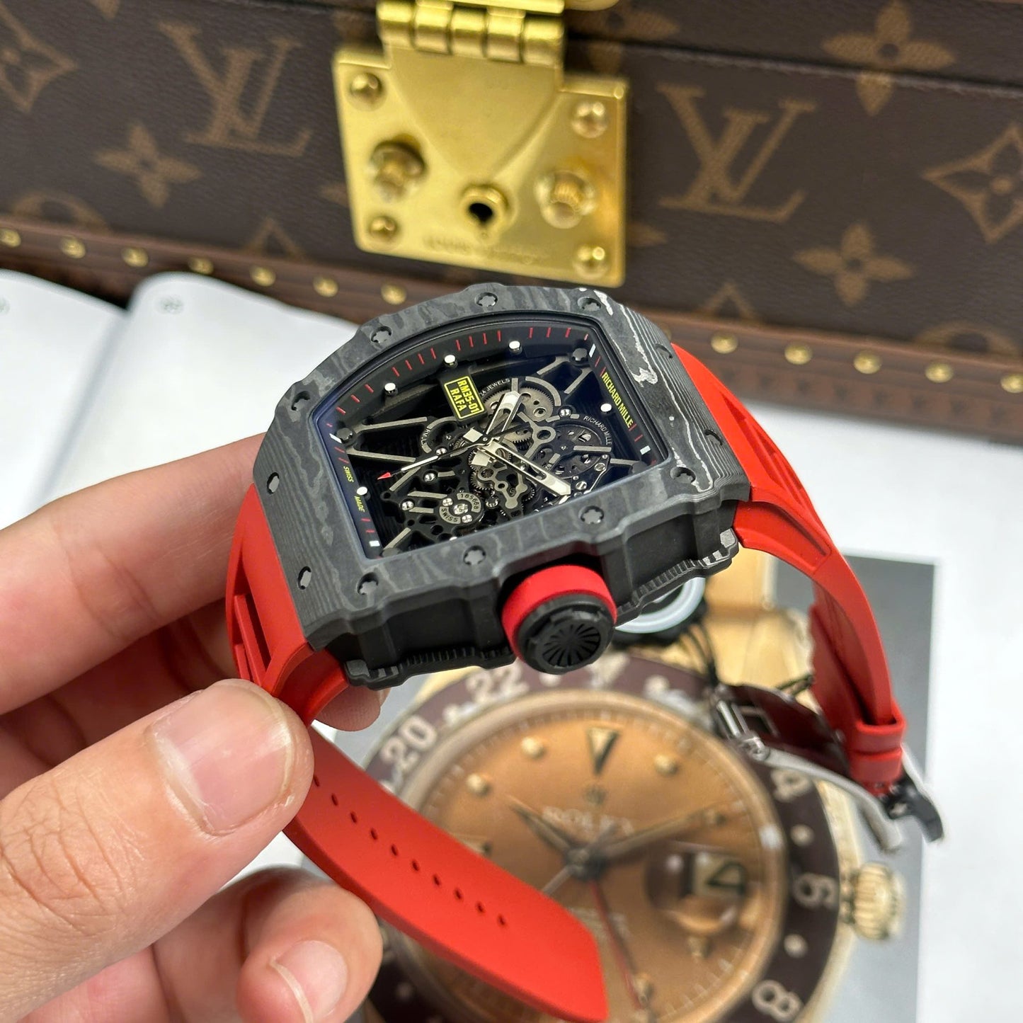 Richard Mille RM35-01 Rafael Nadal Carbon NTPT Copies Watches Red Rubber Strap ZF Factory 49,9x43mm