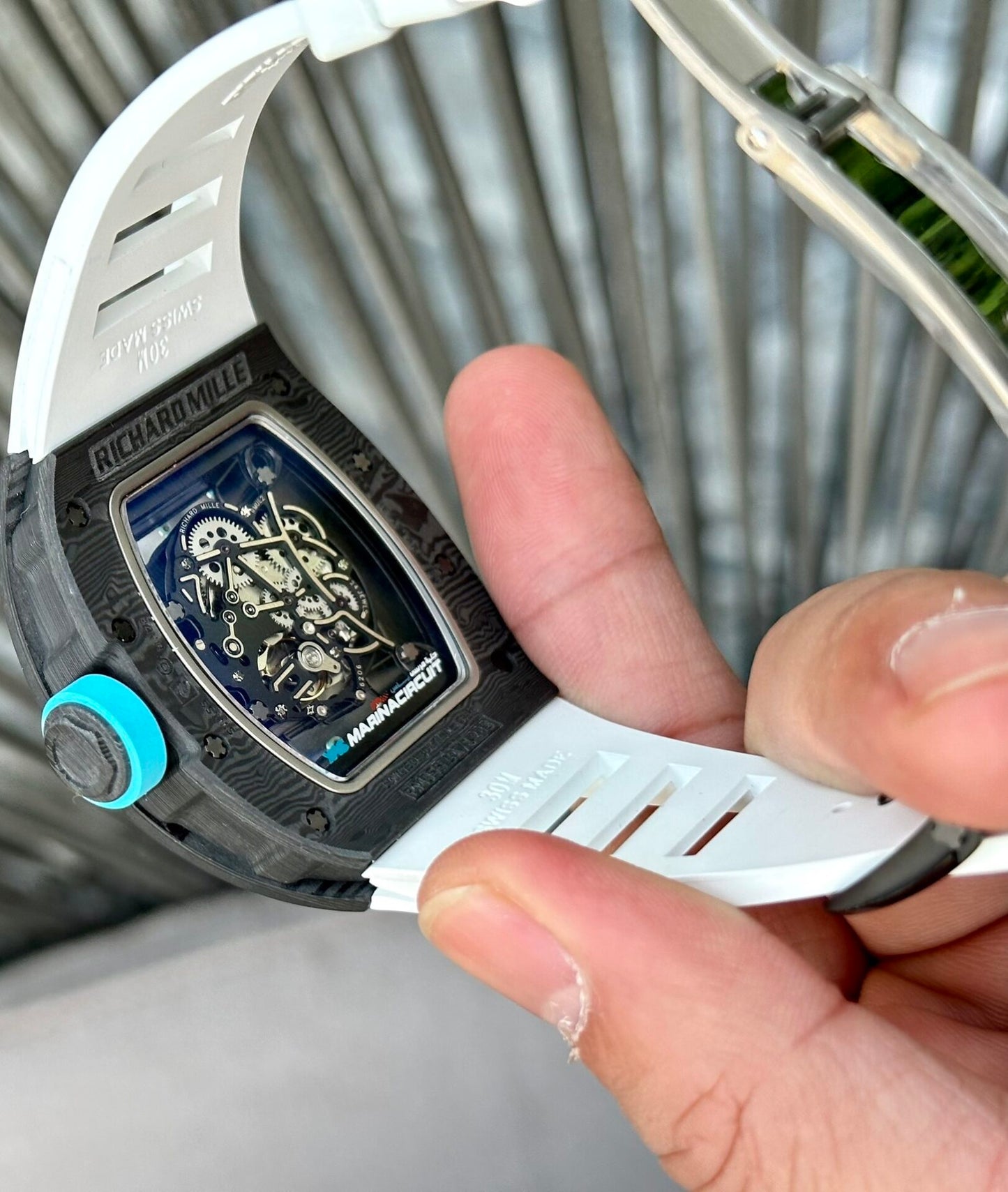 Richard Mille RM055 Replica Watch Full Carbon White Rubber Strap BBR 45mm