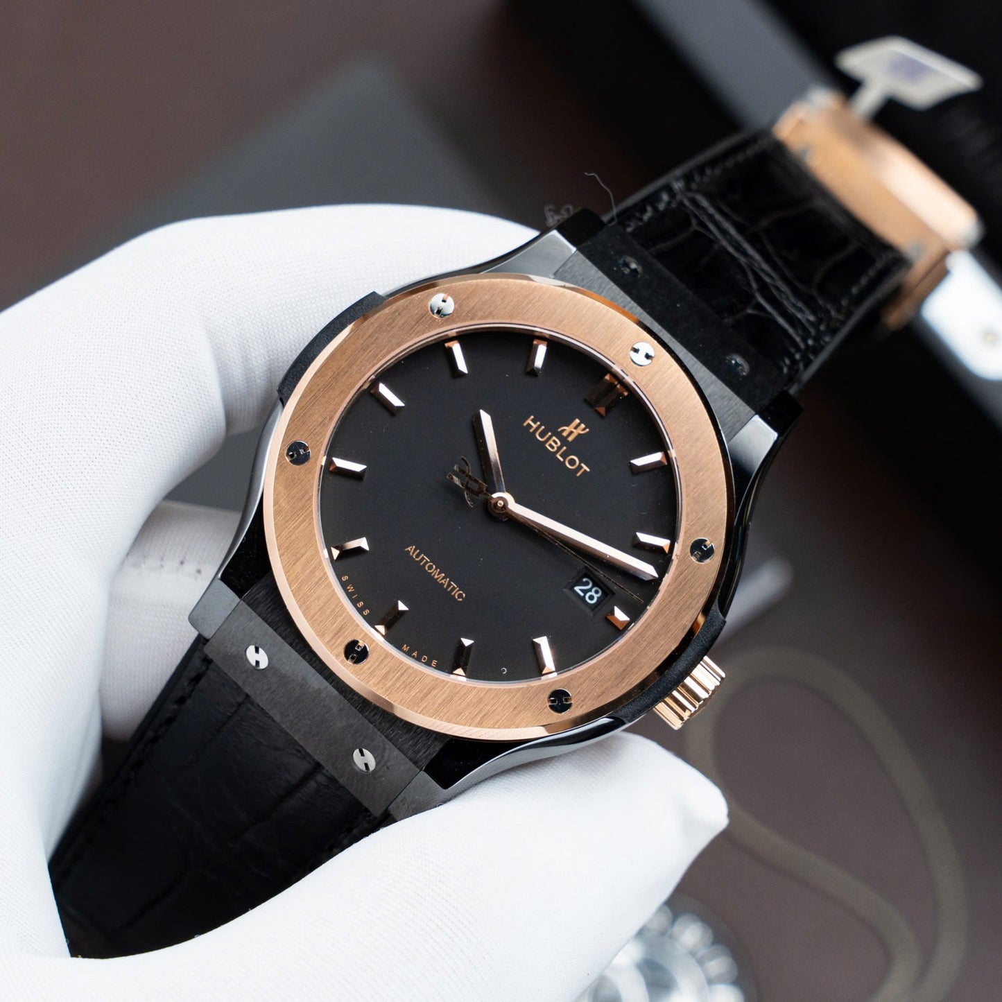 Hublot Classic Fusion Ceramic King Gold Replica Watch Movement SW300 Swiss Made 42mm