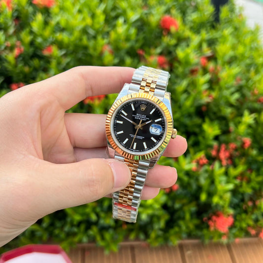 Rolex Replica 11 Watch DateJust Black Dial Demi Strap EW Factory 41mm