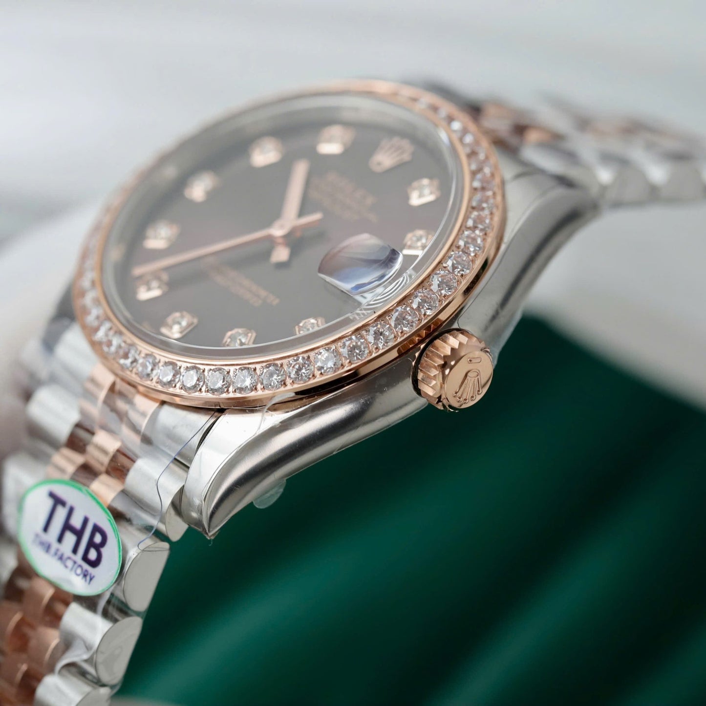 Rolex DateJust High End Watch Replicas Chocolate Dial Bezel Diamonds CZ THB Factory 31mm