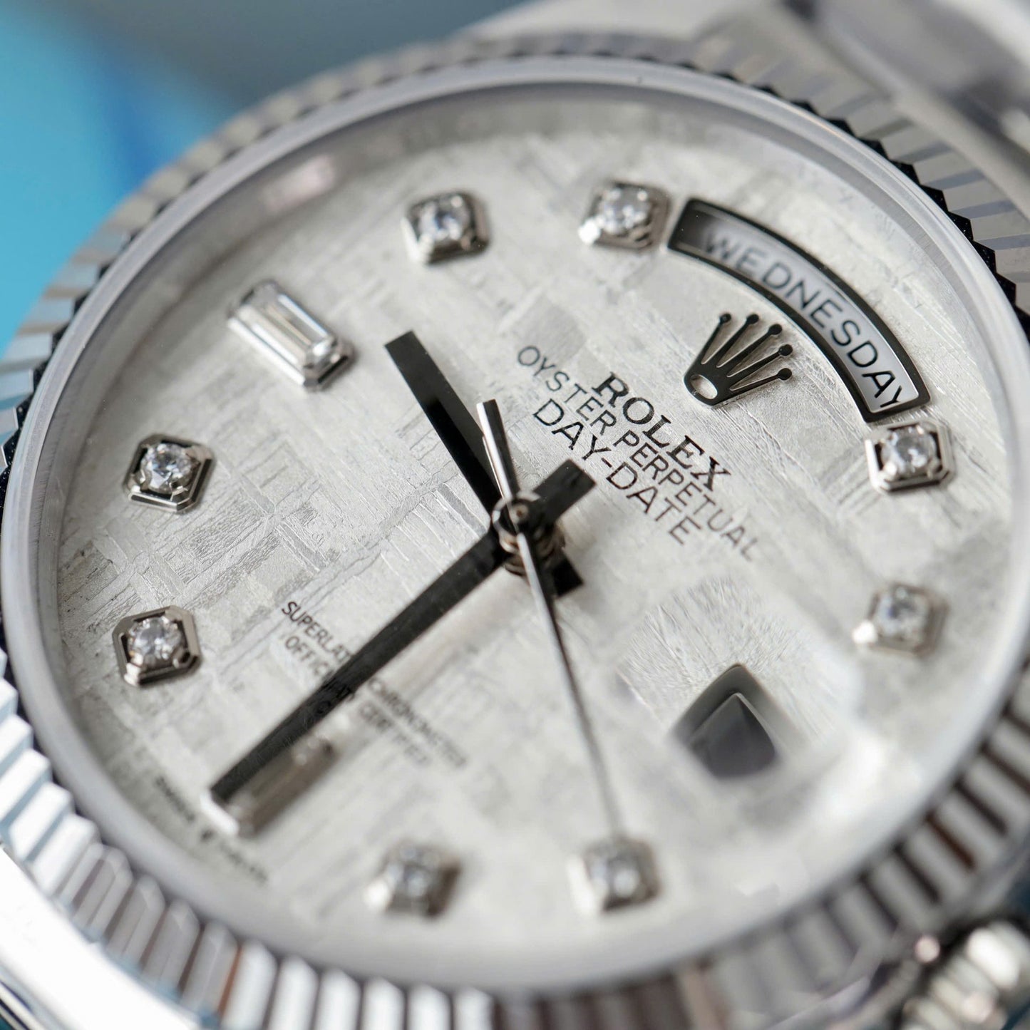 Rolex Day-Date Meteorite Dial Replica Watches Moissanite Diamonds Custom QF Factory 36mm