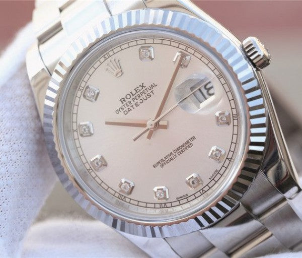 Replica Rolex DateJust 41mm 126334 Fluted Bezel White Dial Diamonds Markers SS Bracelet A3235