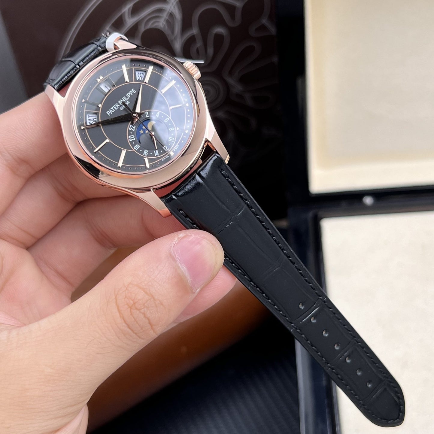 Patek Philippe Rep 11 Watch 5205R 18K Rose Gold Wrapped Men s Black Dial 40mm