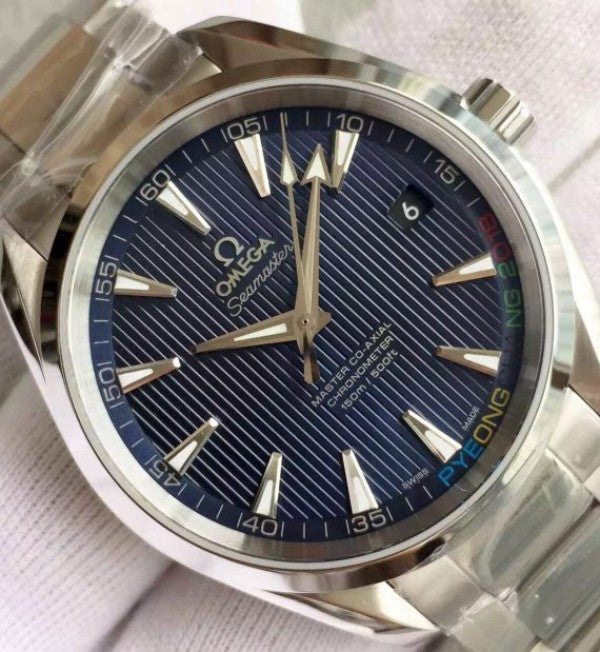 Replica Omega XF Seamaster CO-AXIAL Master PyeongChang 2018 Blue Dial SS Bracelet A8500