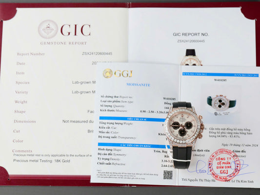 Rolex Daytona Best Clone Watches 18K Gold Wrapped + Diamonds Moissanite Baguette 40mm