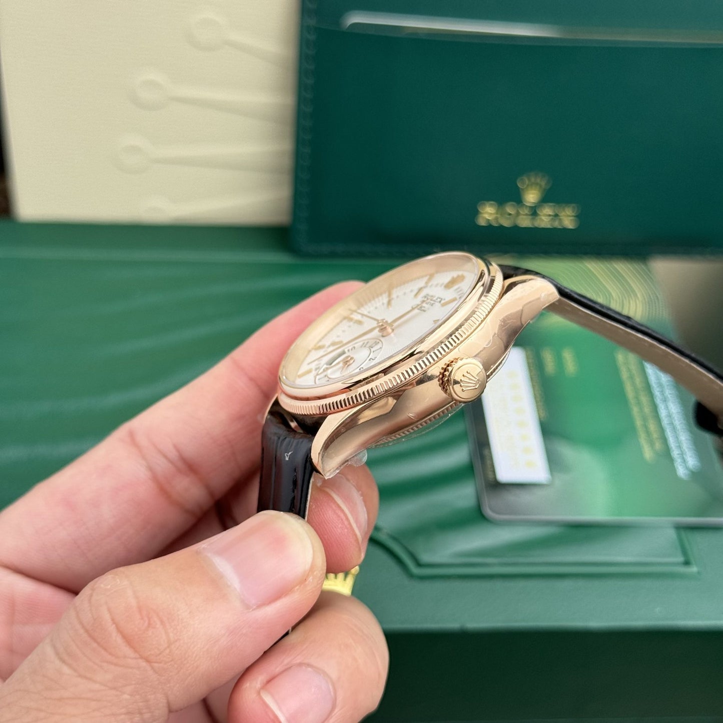 Rolex Replica 1:1 Watch Cellini 50525 White Face Black Leather Strap 39mm