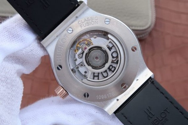 Replica Hublot Classic Fusion 42mm RG JJF Black Dial Gray Gummy Strap A2892