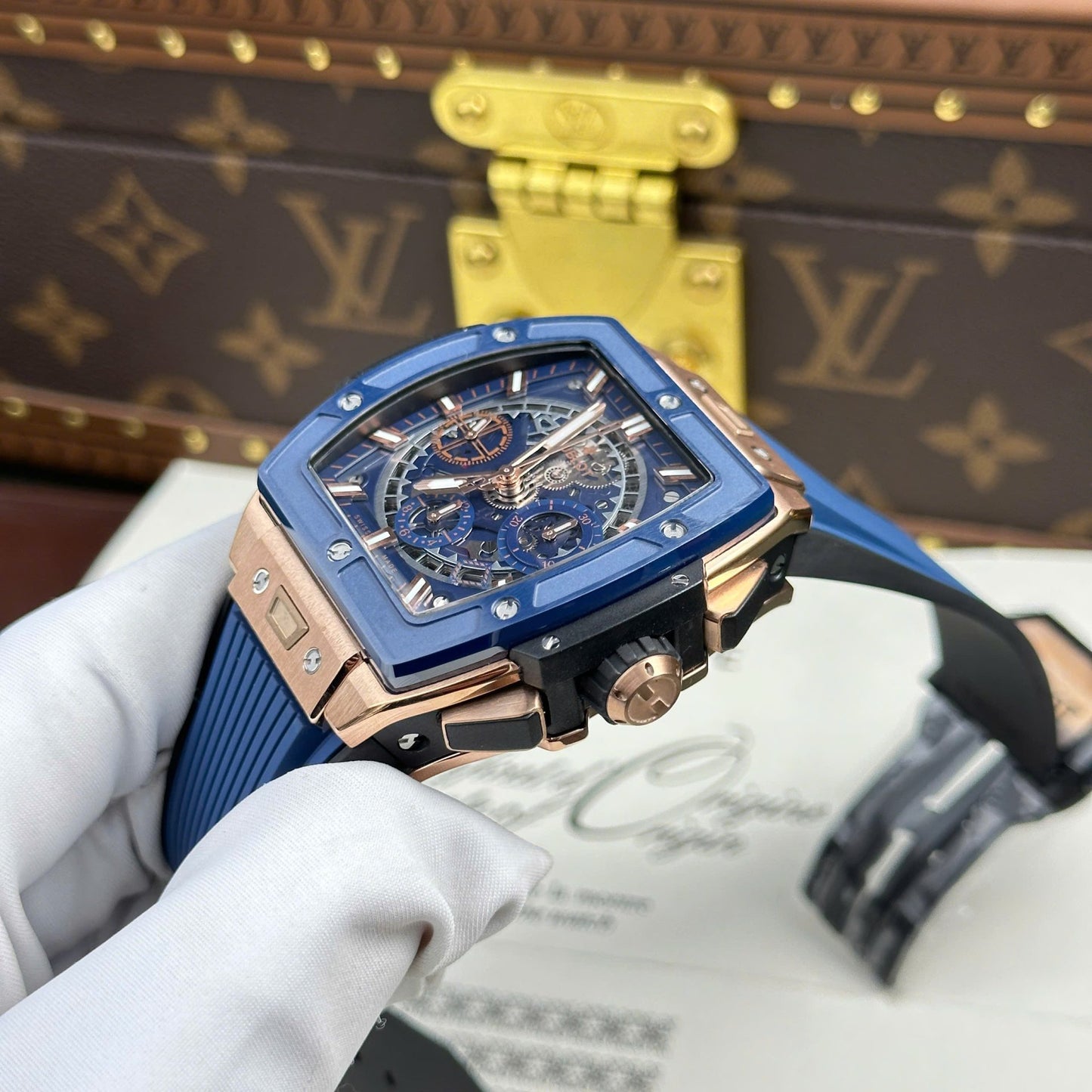 Hublot Spirit Of Big Bang King Gold Replica Watch Bezel Blue BBF Factory 42mm